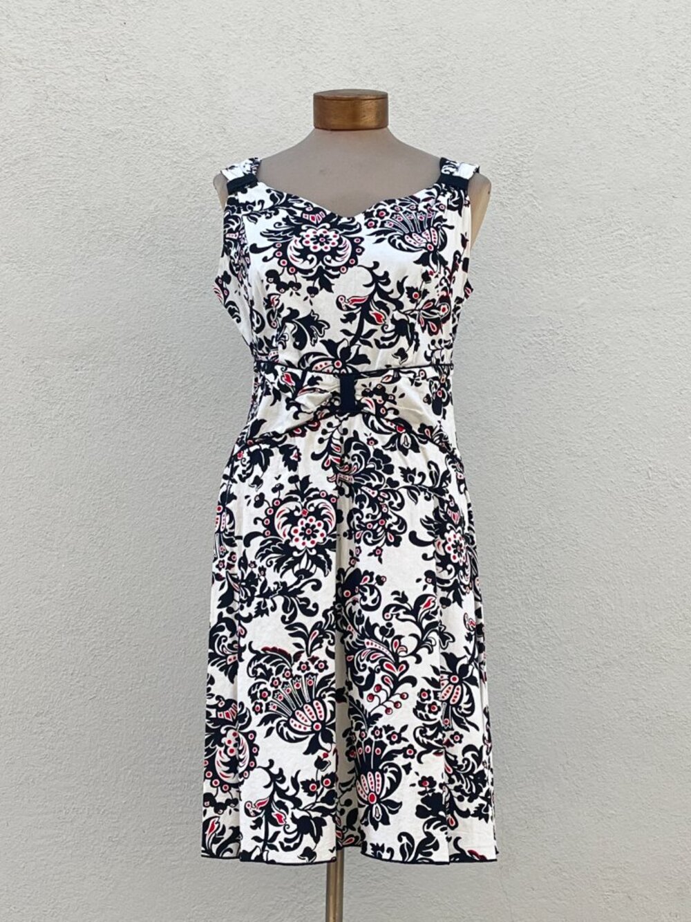 Enfocus Studio Black & White Floral Sleeveless Cotton Summer Dress Size 12